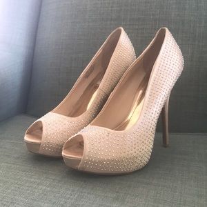 JLO Blush Crystal Rhinestone Peeptoe Pumps